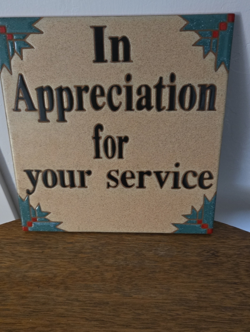 Appreciation Ceramic Tile Wall Plaque - Hand Painted.